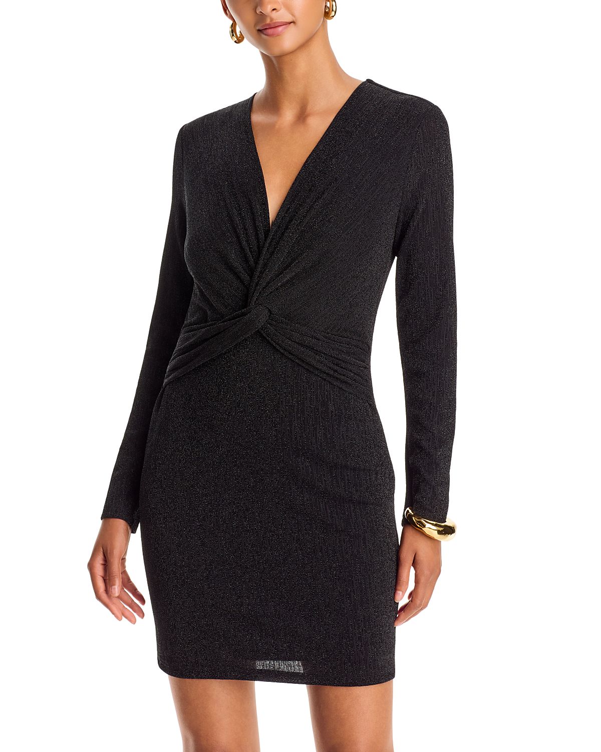 Aqua Twist Long Sleeve Metallic Jersey Dress - Exclusive