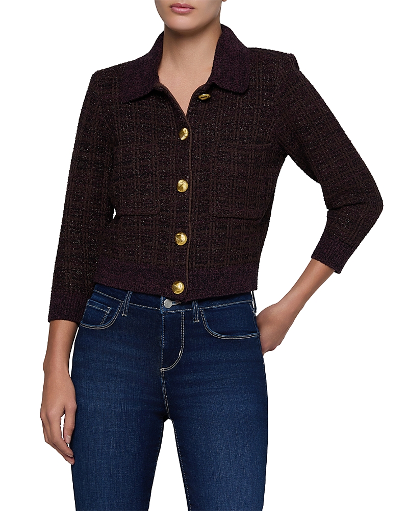 L'agence Morrigan Tweed Stitch Collared Cardigan In Burgundy