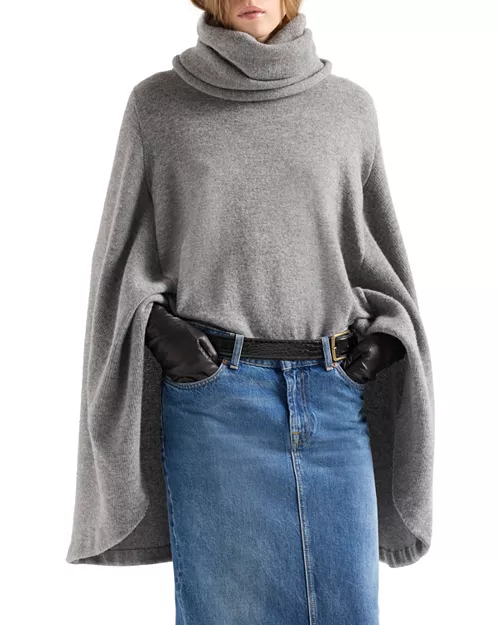 Wool High Neck Shawl Sweater