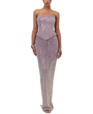  Tosca Beaded Gradient Strapless Peplum Maxi Dress