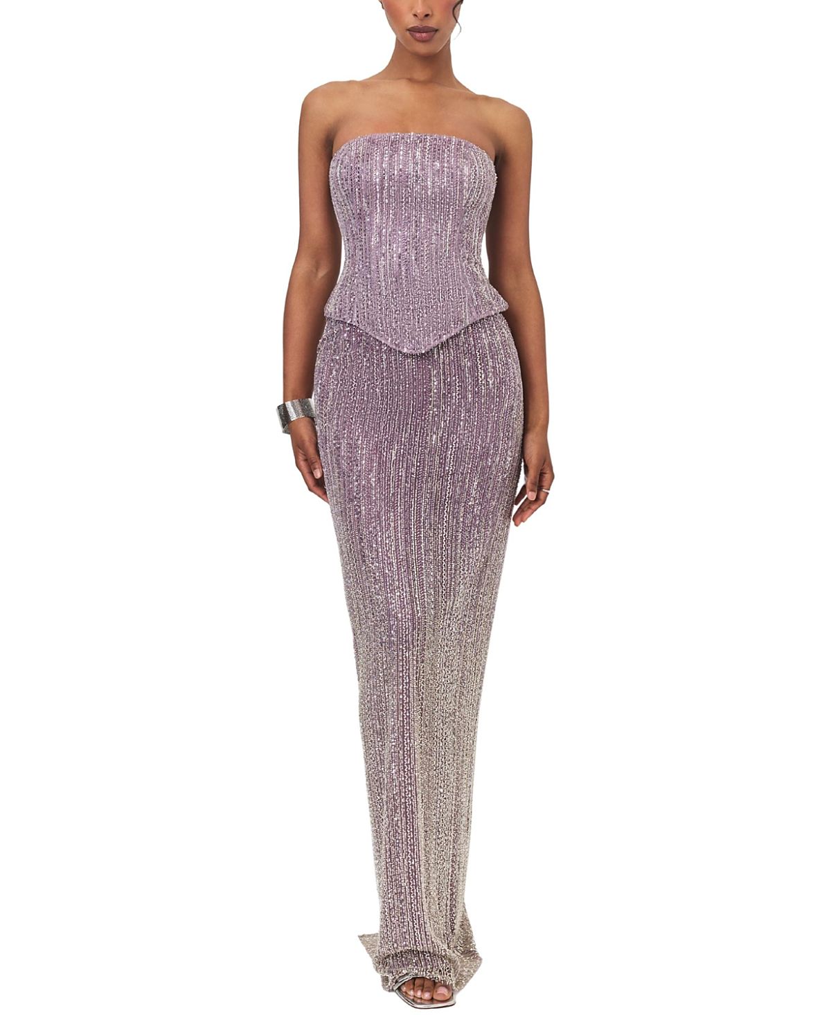 Miss Circle Tosca Beaded Gradient Strapless Peplum Maxi Dress