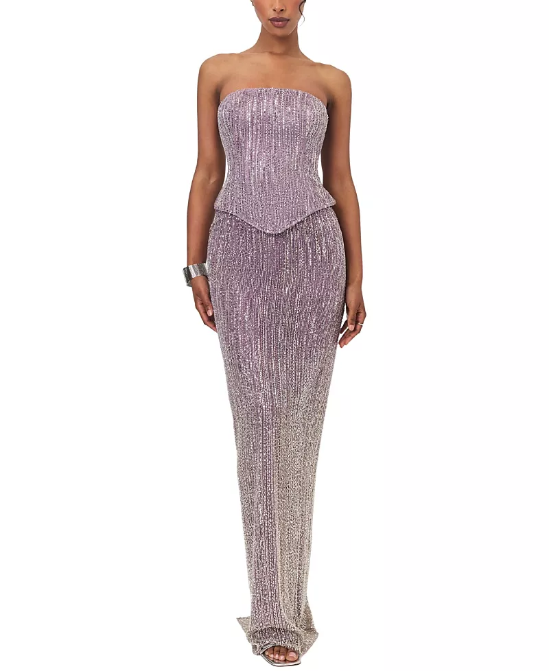 Miss Circle Tosca Beaded Gradient Strapless Peplum Maxi Dress