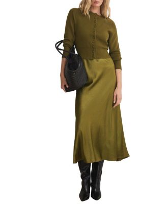  Women's Layered Satin Knit Midi Dress