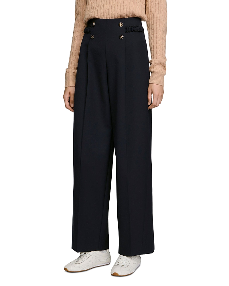 Sandro Winslow Button Detail Wide Leg Pants