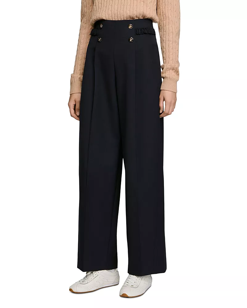 Sandro Winslow Button Detail Wide Leg Pants