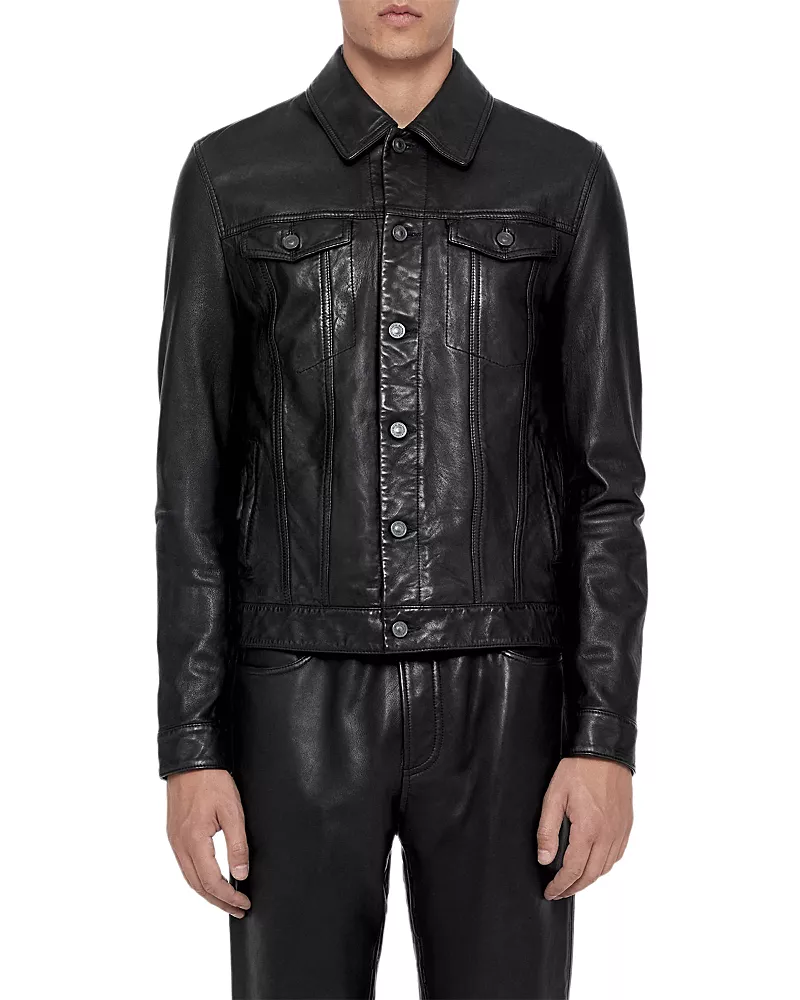 Allsaints Chaiyo Leather Slim Fit Trucker Jacket