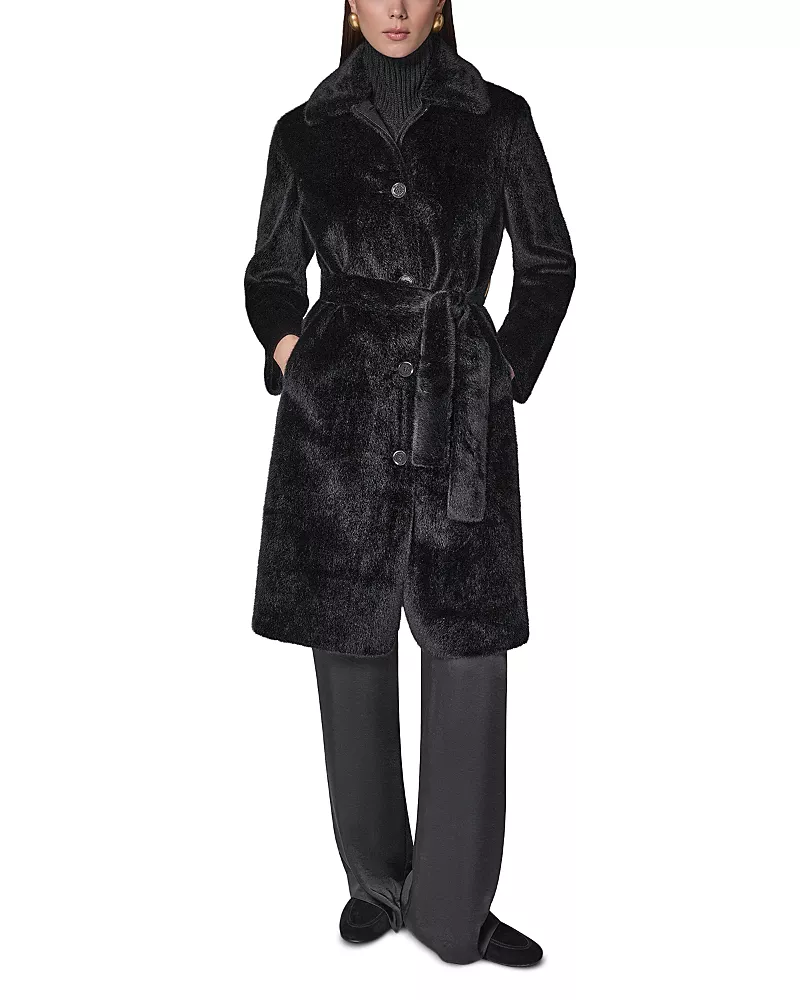 Dkny Faux Fur Belted Coat