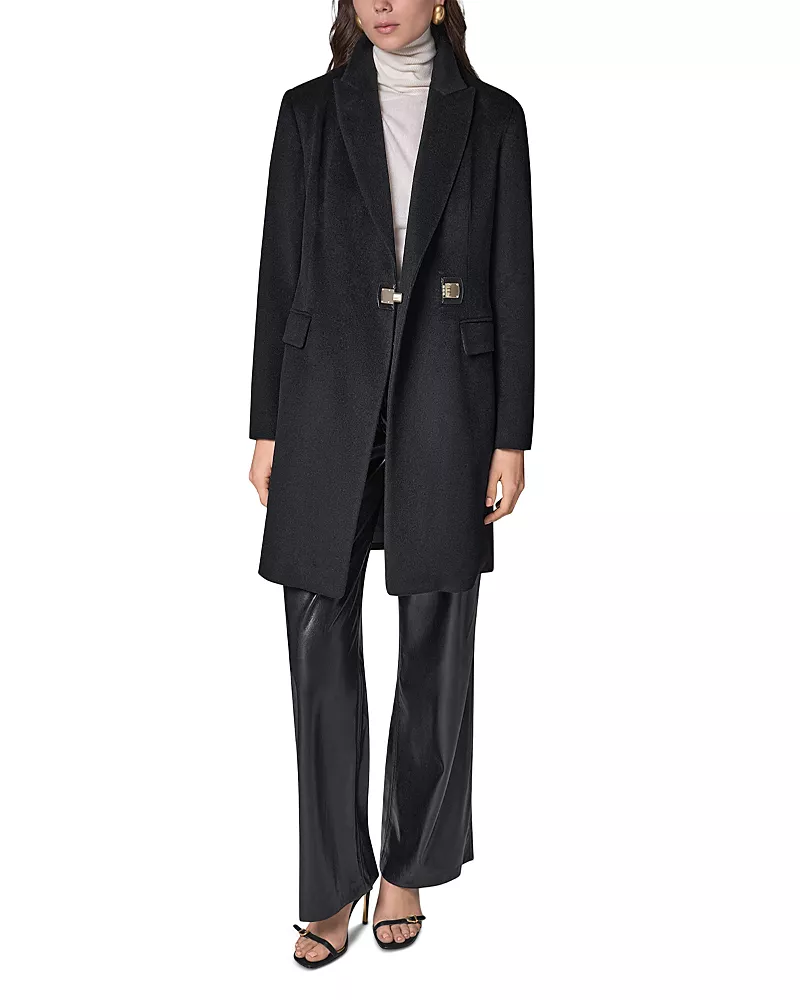 Dkny Wool Blend Buckle Closure Coat