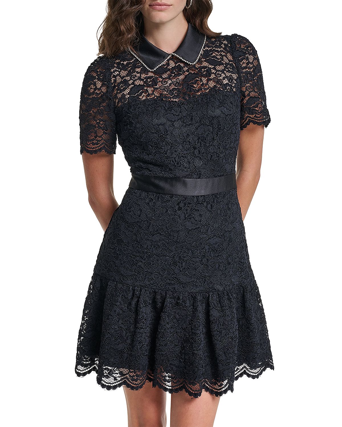 Karl Lagerfeld Paris Chenille Lace Scallop Hem Dress