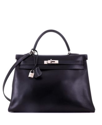 Kelly 35 Box Calf Leather Palladium Hardware Handbag