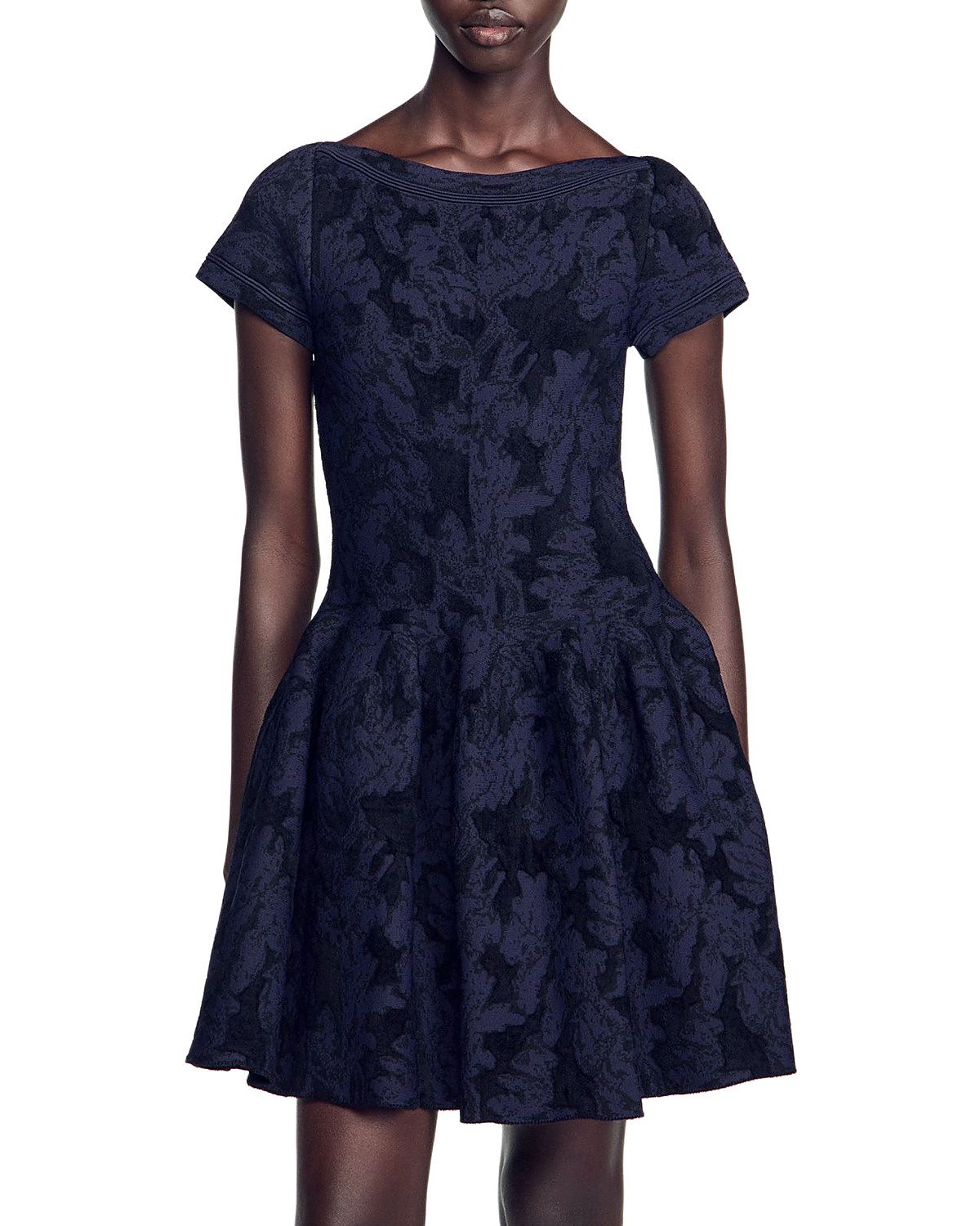 Sandro Gala Jacquard Knit Flare Dress