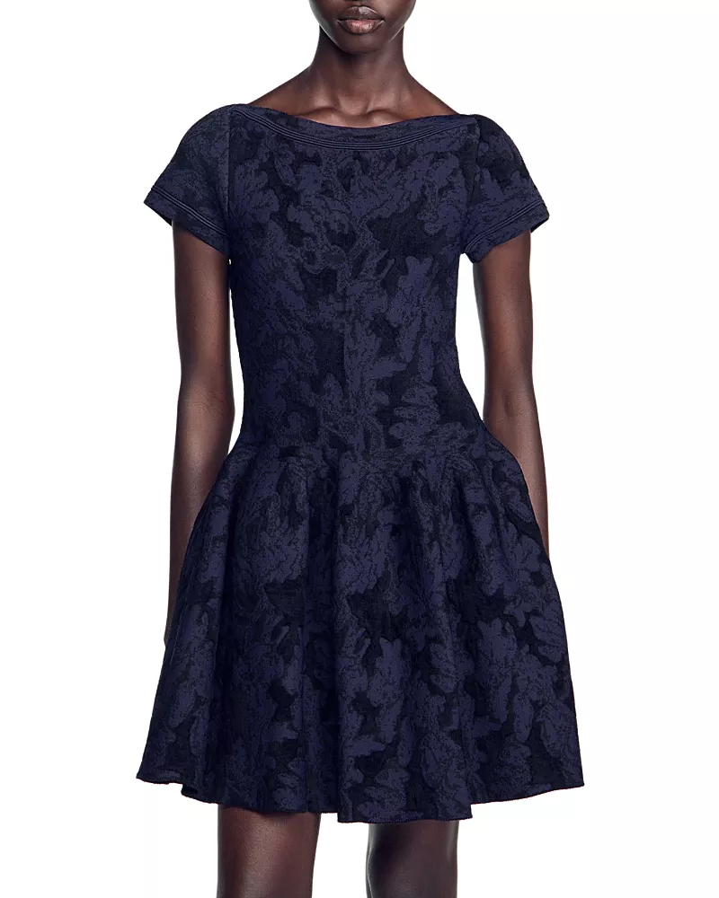 Sandro Gala Jacquard Knit Flare Dress