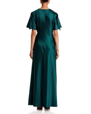 Stretch Satin Ruched Gown - Exclusive - thumbnail 4