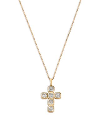 Luxe Collection Certified Lab Grown Diamond Asscher Cut Bezel Cross Pendant Necklace in 14K Yellow Gold, 2.4 tcw