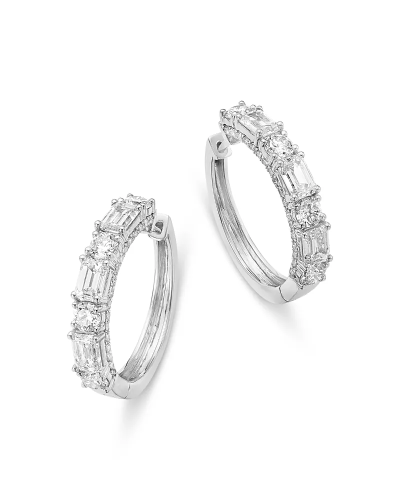 Bloomingdale's Fine Collection Luxe Collection Certified Lab Grown Diamond Mixed Cut Hoop Earrings in 14K White Gold, 4.0 tcw