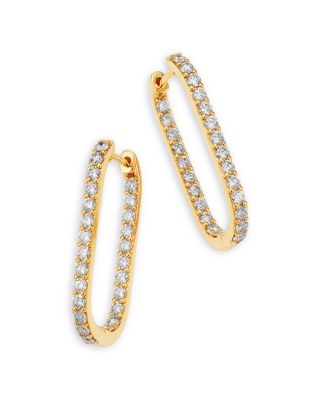 Diamond Inside Out Oblong Hoop Earrings in 14K Yellow Gold, 2.0 tcw