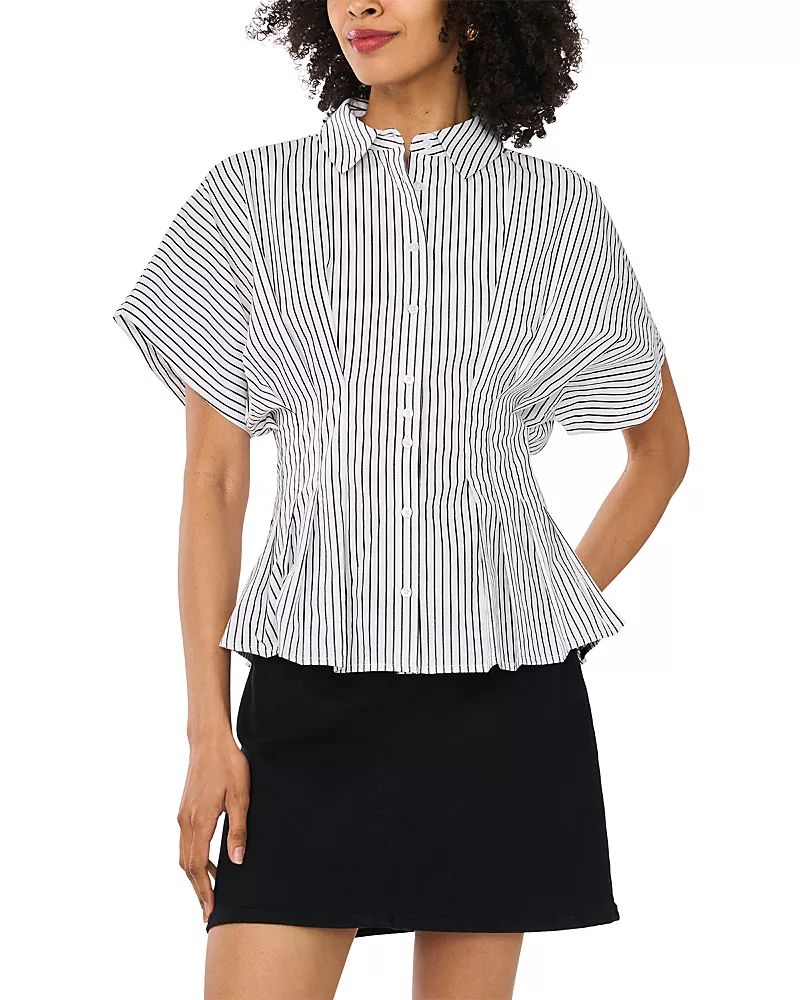 Vince Camuto Cotton Pleat Waist Dolman Sleeve Button Up Shirt