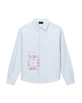 Clock Logo Hidden Placket Stripe Shirt