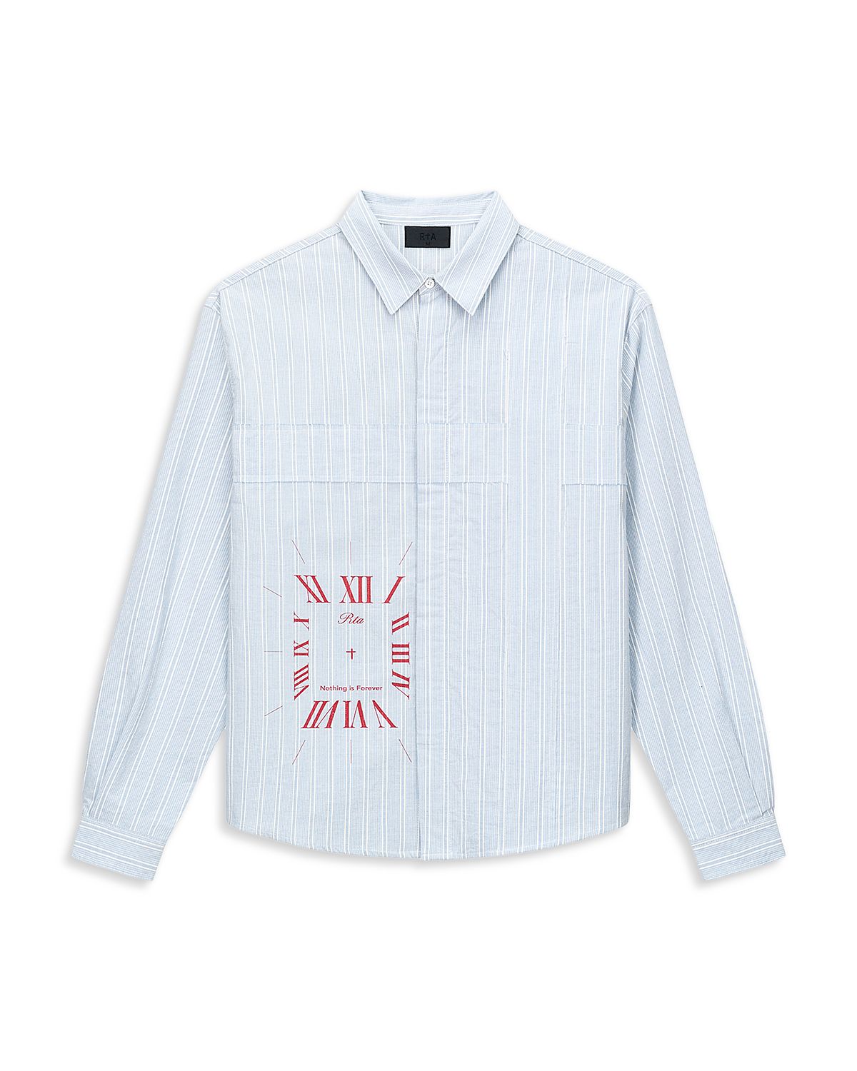 RtA Clock Logo Hidden Placket Stripe Shirt