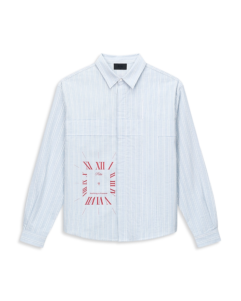 Rta Clock Logo Hidden Placket Stripe Shirt