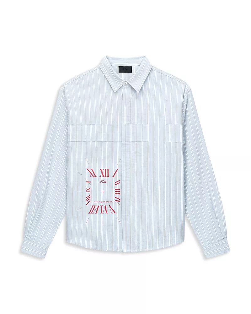 RtA Clock Logo Hidden Placket Stripe Shirt