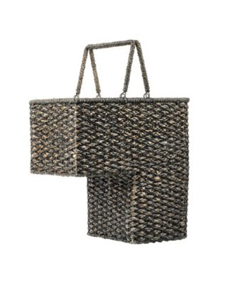 Woven Bankuan and Rattan Stair Basket with Handles