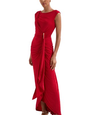 Petite Ruffled Side Gathered Maxi Dress
