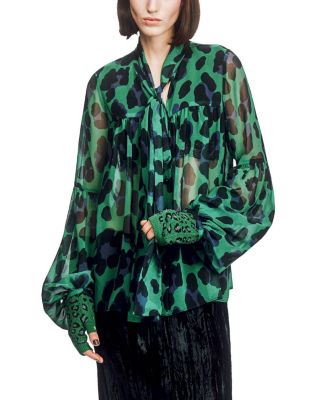 Anna Sui Jewel Jaguar Chiffon Tie Blouse In Jade