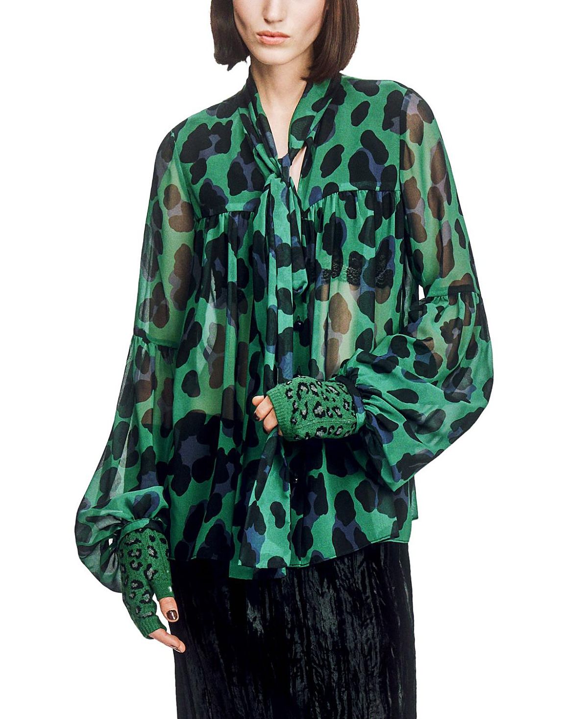 Anna Sui Jewel Jaguar Chiffon Tie Blouse