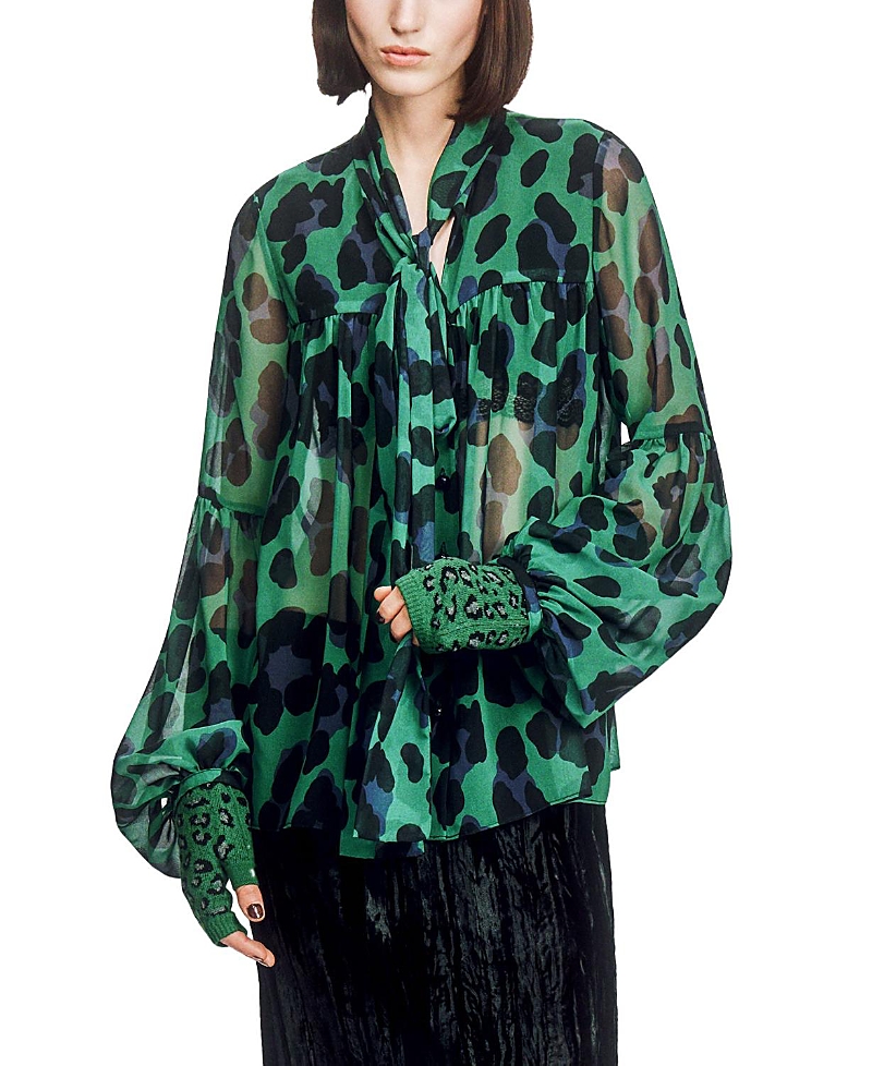 Anna Sui Jewel Jaguar Chiffon Tie Blouse In Jade