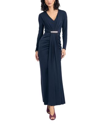 Katharine Long Sleeve Draped Hardware Maxi Dress
