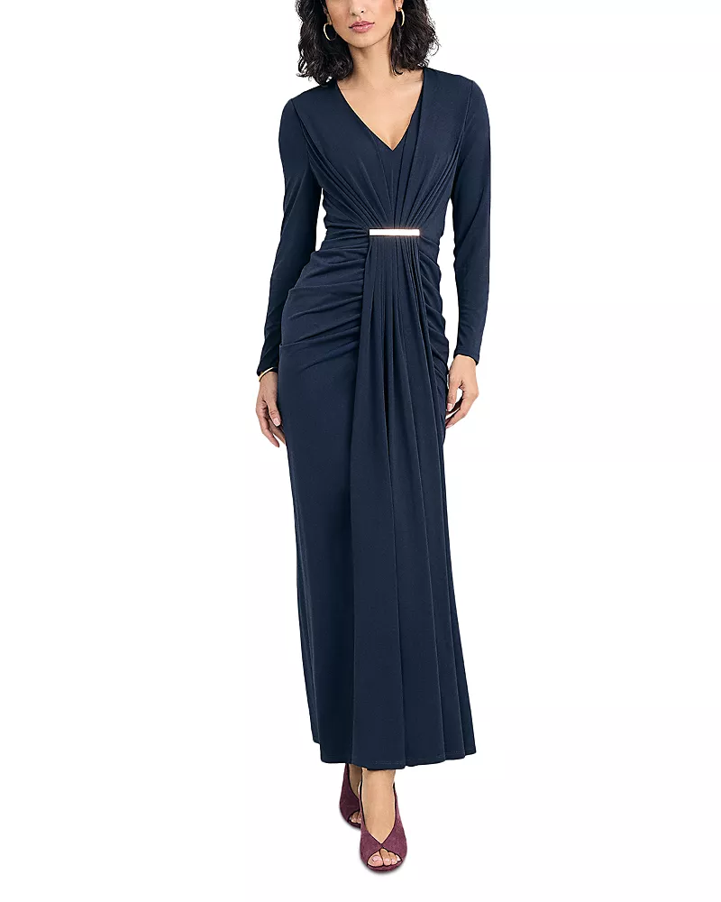 Phase Eight Katharine Long Sleeve Draped Hardware Maxi Dress