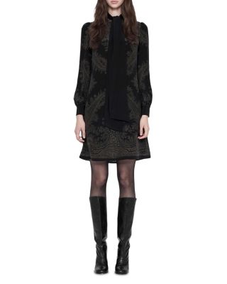 Jamie Silk Tie Neck Long Sleeve Dress