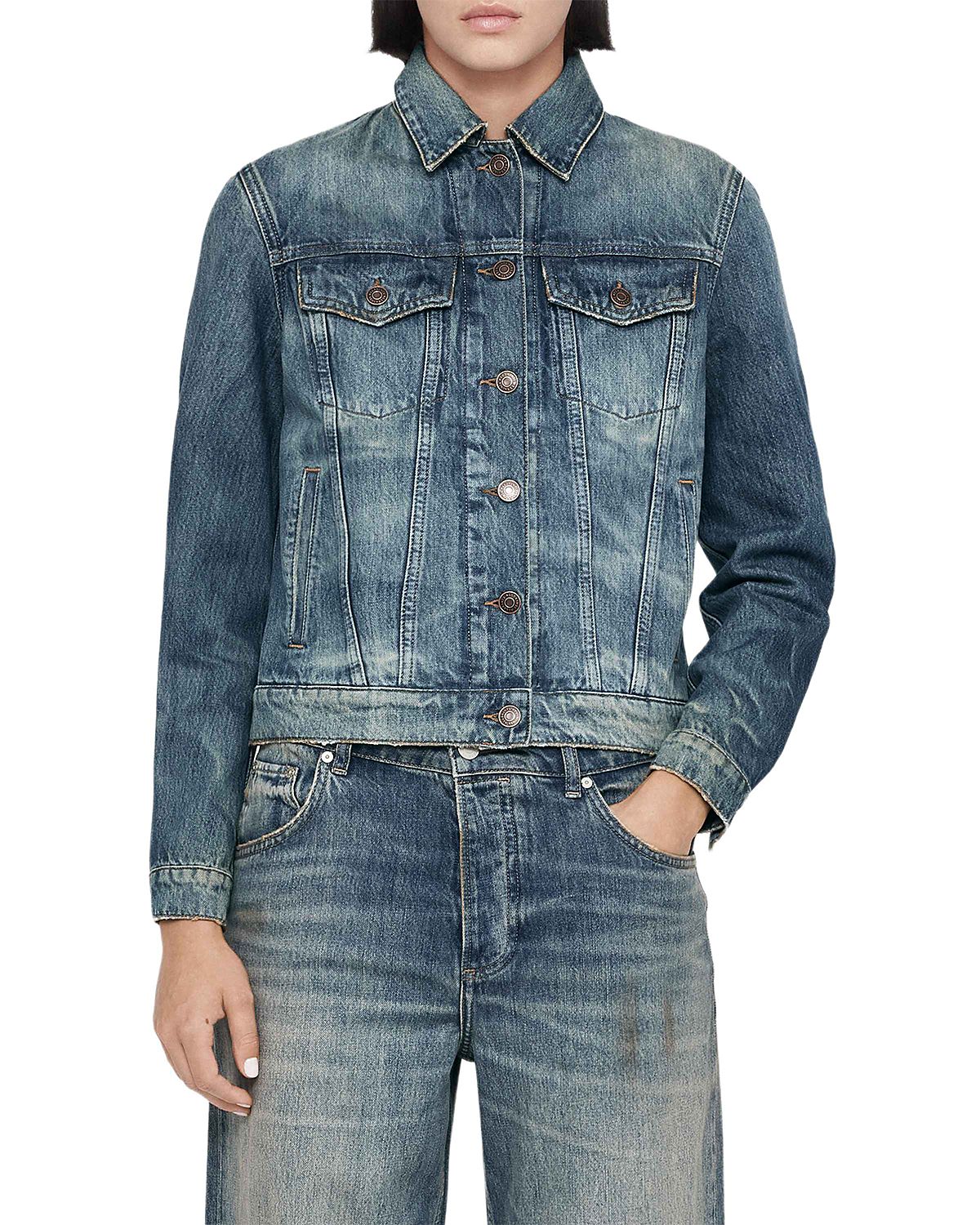 Allsaints Cotton Faded Denim Trucker Jacket