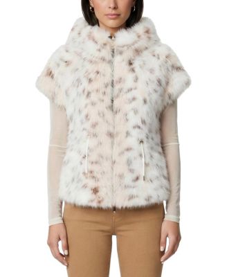 Lyla Grant Faux Fur Lynx Reversible Hooded Vest In Neutral