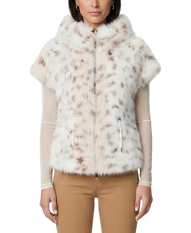 Lyla Grant Faux Fur Lynx Reversible Hooded Vest In Neutral