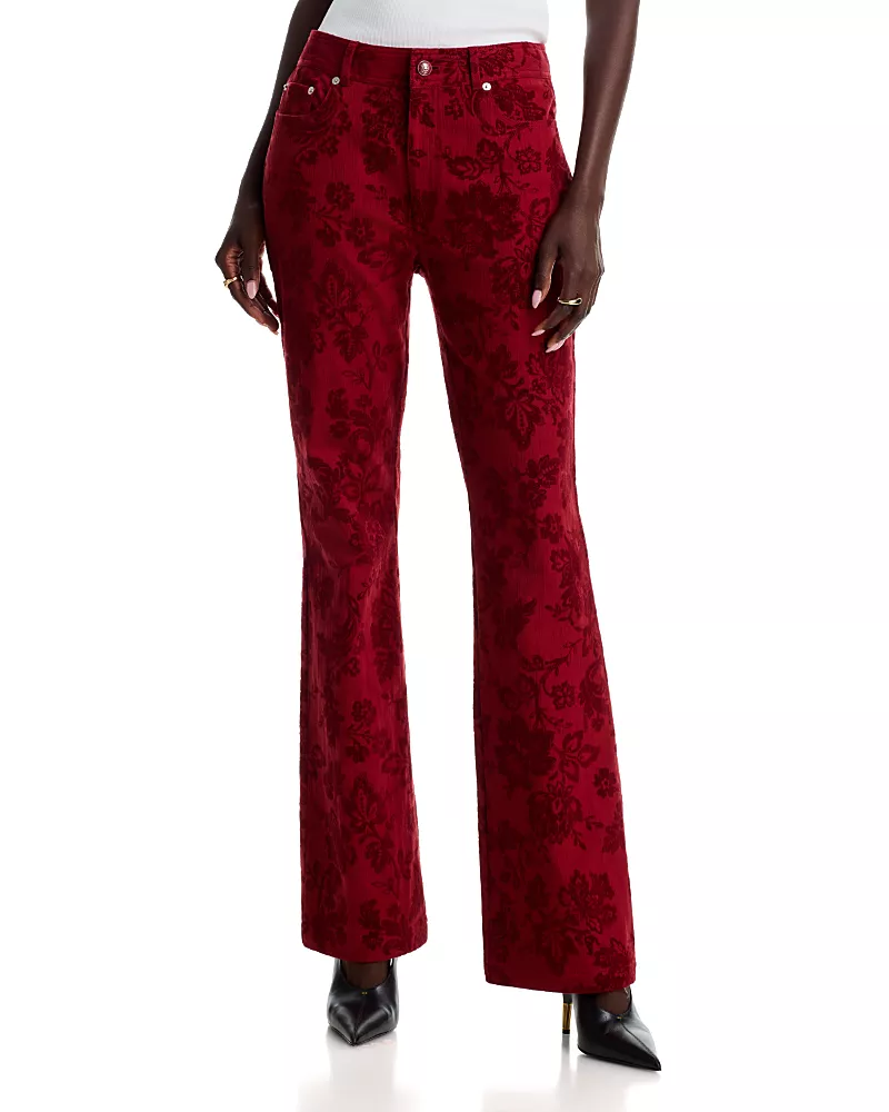 Cinq a Sept Paisley Flocked Stevie High Leg Jeans in Rougewood