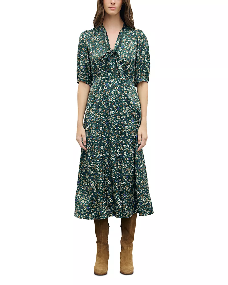 Gerard Darel Colet Tie Neck Midi Dress