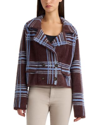 Plaid Double Breasted Sweater Jacket