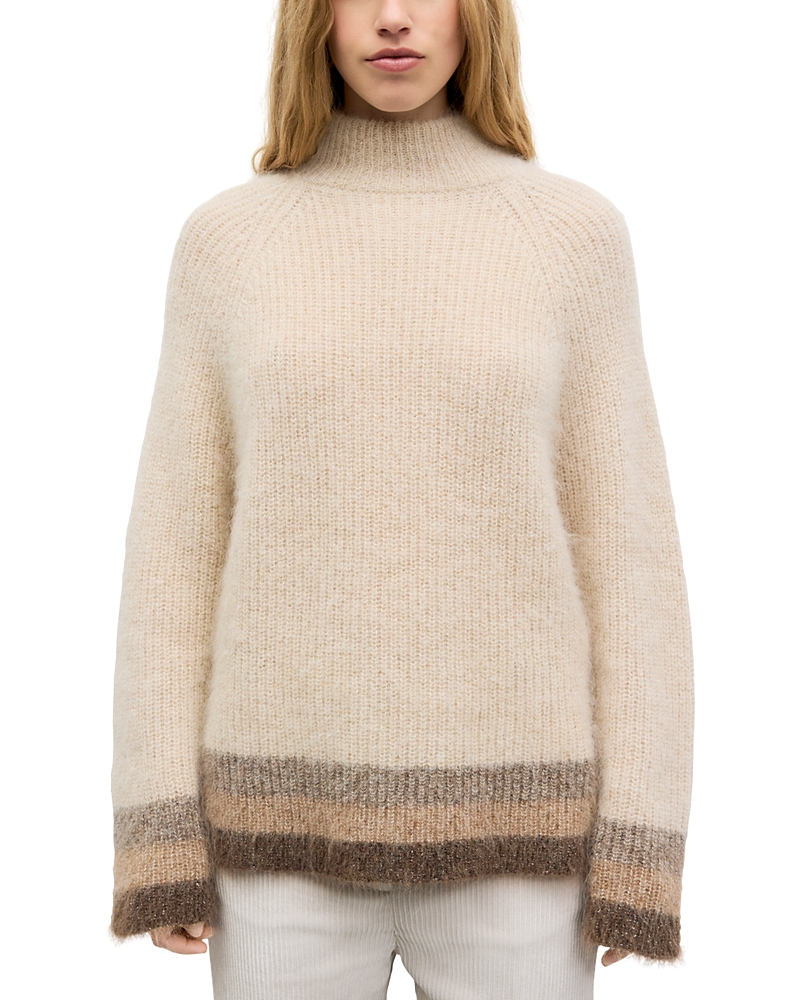 Gerard Darel Rola Mock Neck Striped Trim Pullover Sweater