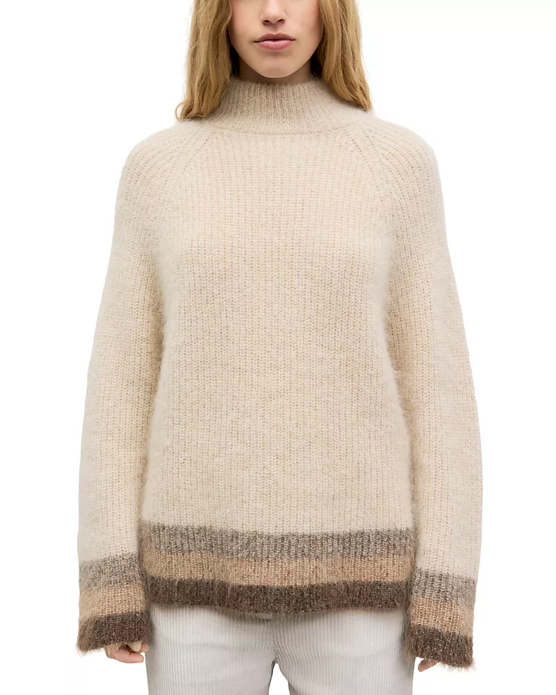 Gerard Darel Rola Mock Neck Striped Trim Pullover Sweater