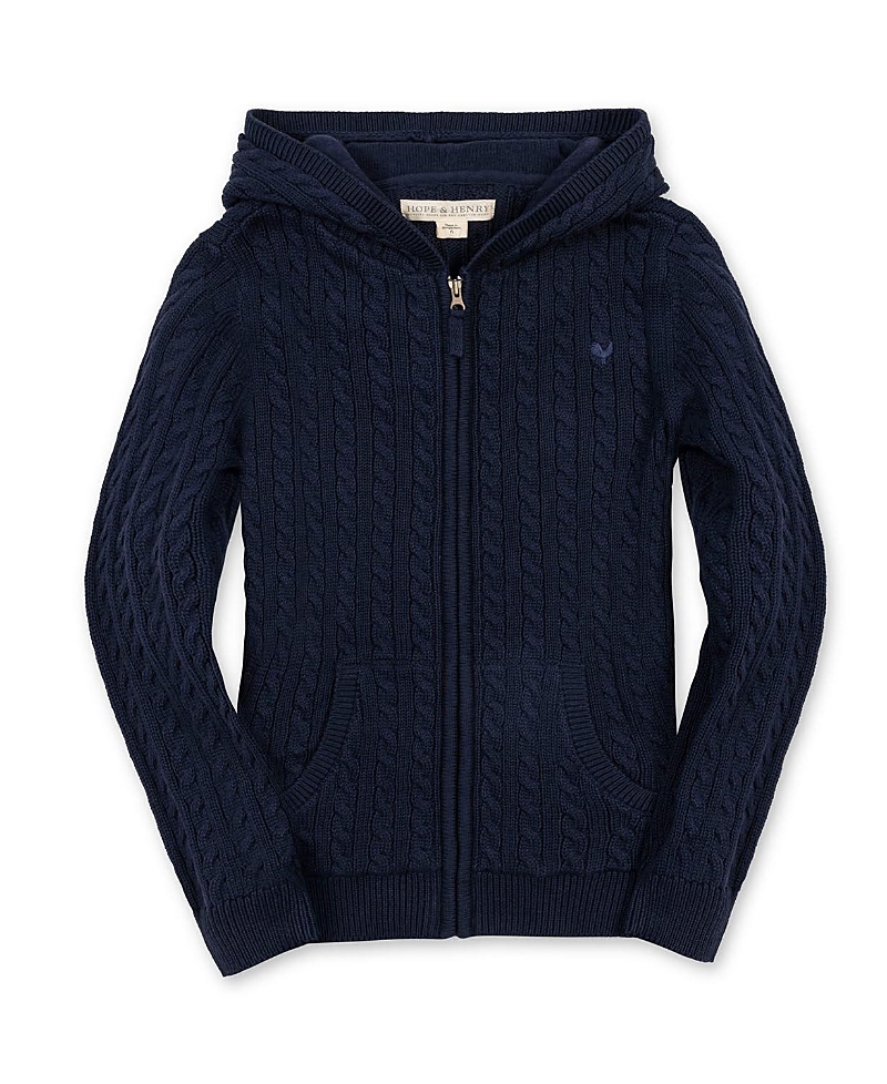 Hope & Henry Boys' Organic Full Zip Hooded Sweater with Elbow Patches - Little Kid