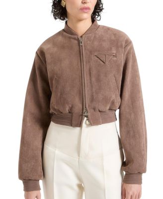 Monique Suede Wide Shoulder Bomber Jacket