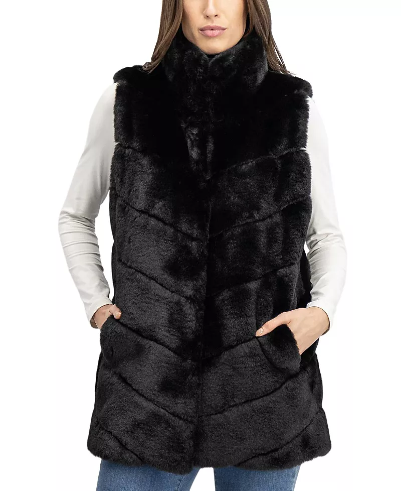 Lyla Grant Faux Fur Rex Rabbit Chevron Vest