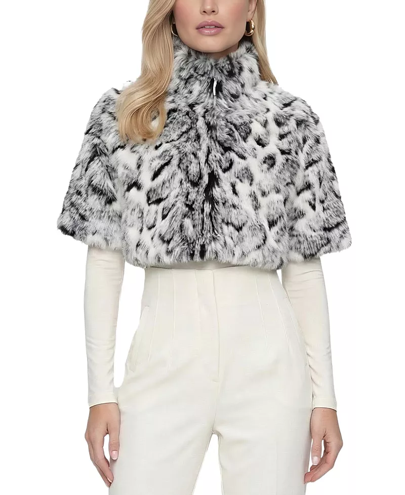 Lyla Grant Faux Fur Fox Printed Bolero with Cropped Sleeves