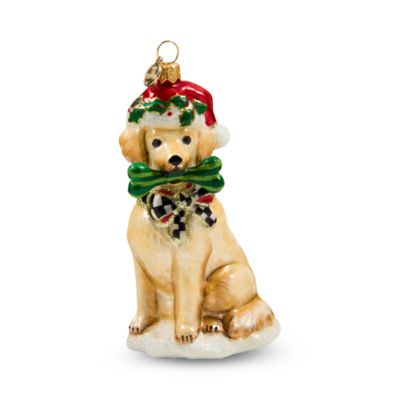 Holiday Golden Retriever Dog Glass Ornament