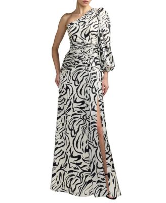 Mac Duggal Plum Floral Print One Sleeve Gown