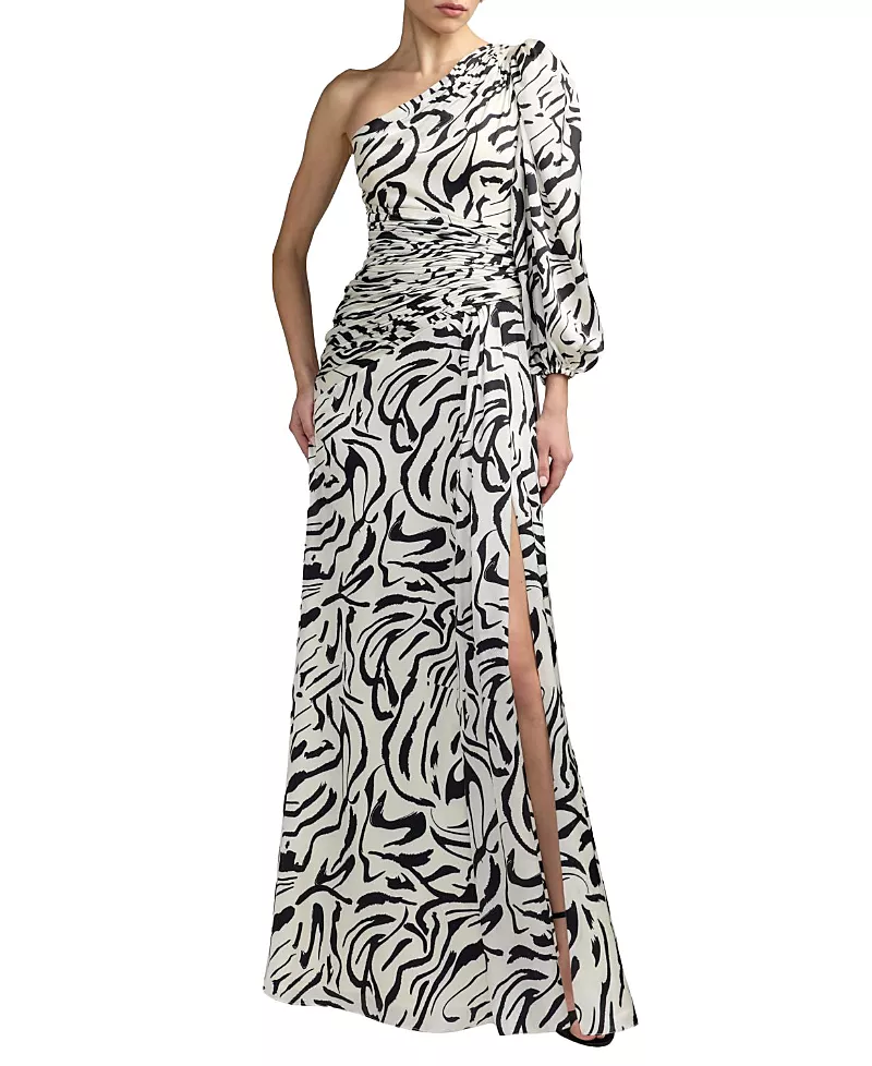 Mac Duggal Plum Floral Print One Sleeve Gown