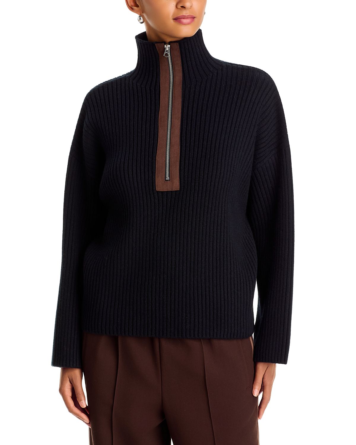 rag & bone Sigrid Wool Faux Suede Trim Sweater