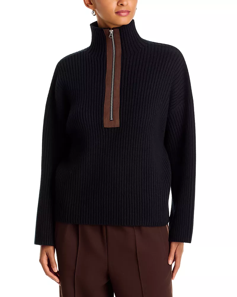 rag & bone Sigrid Wool Faux Suede Trim Sweater